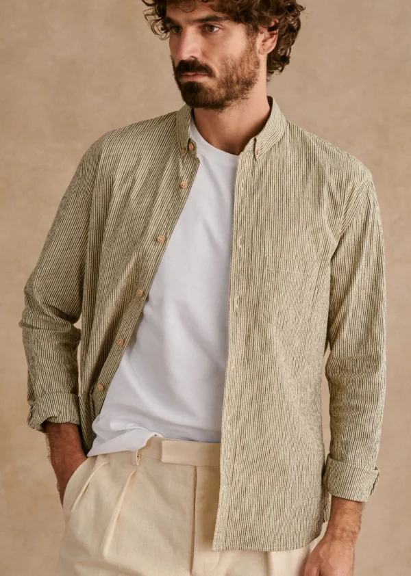 Sezane Hemd Charlie Seersucker Coton Lin