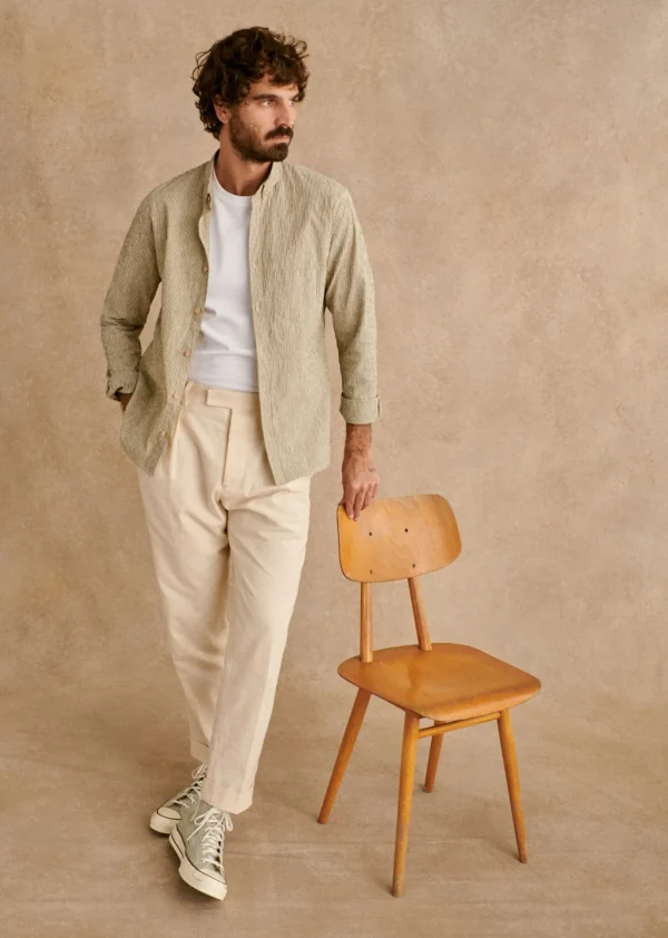 Sezane Hemd Charlie Seersucker Coton Lin