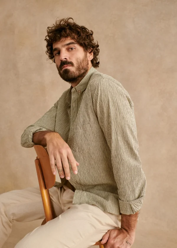 Sezane Hemd Charlie Seersucker Coton Lin