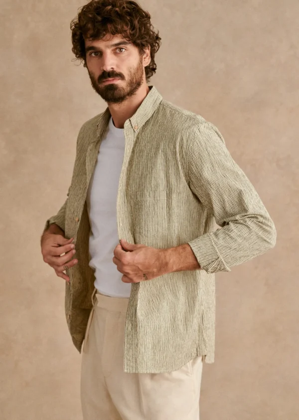 Sezane Hemd Charlie Seersucker Coton Lin
